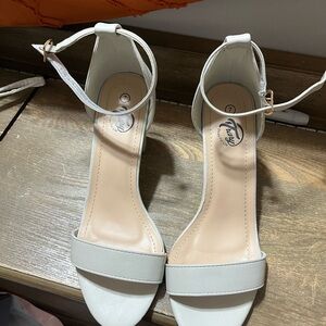 Trary White Ankle Strap Heels